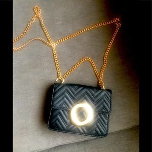 Forever 21 Black Fabric Gold Chain Strap Small Crossbody Purse